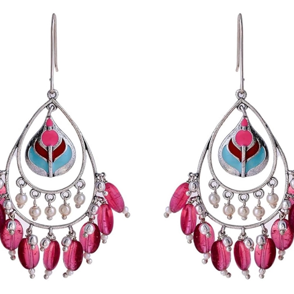 Pink and Silver Teardrop Earrings / Green & Silver Teardrop earrings- $20 each